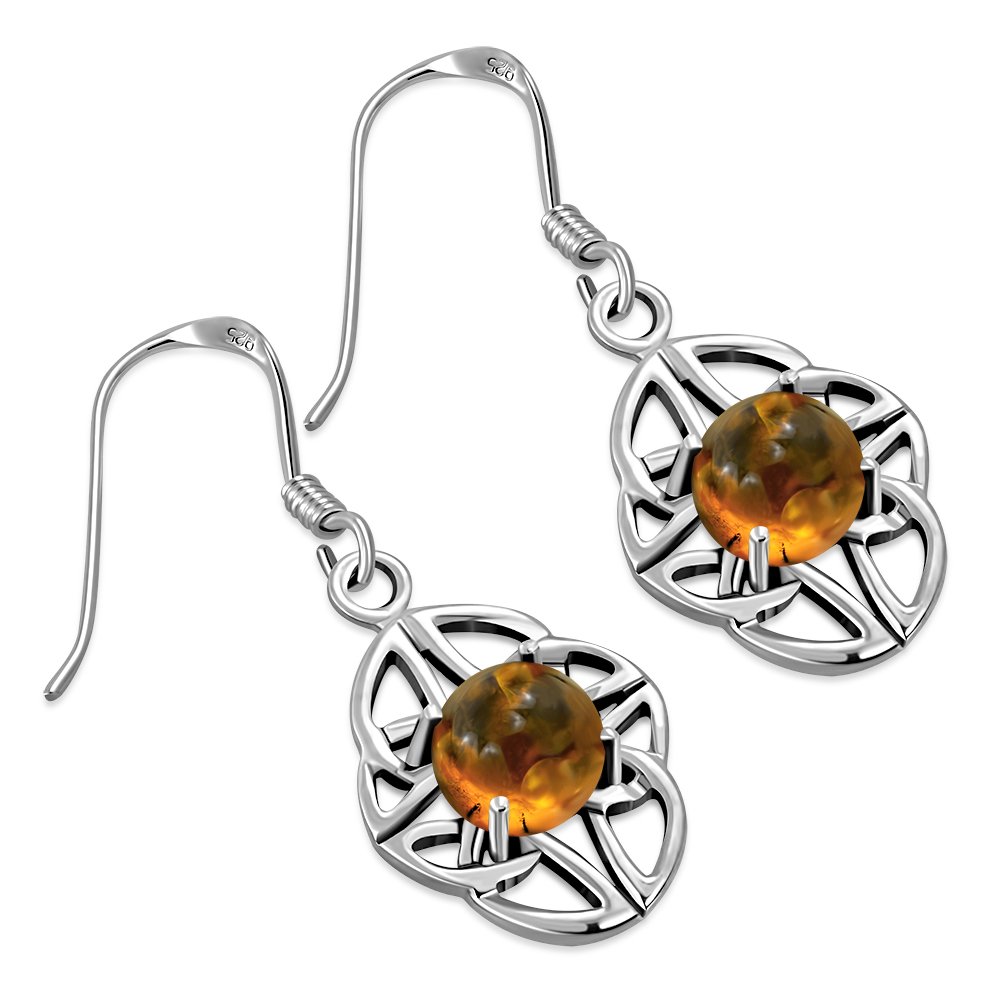 Baltic Amber Celtic Knot Silver Earrings - e304